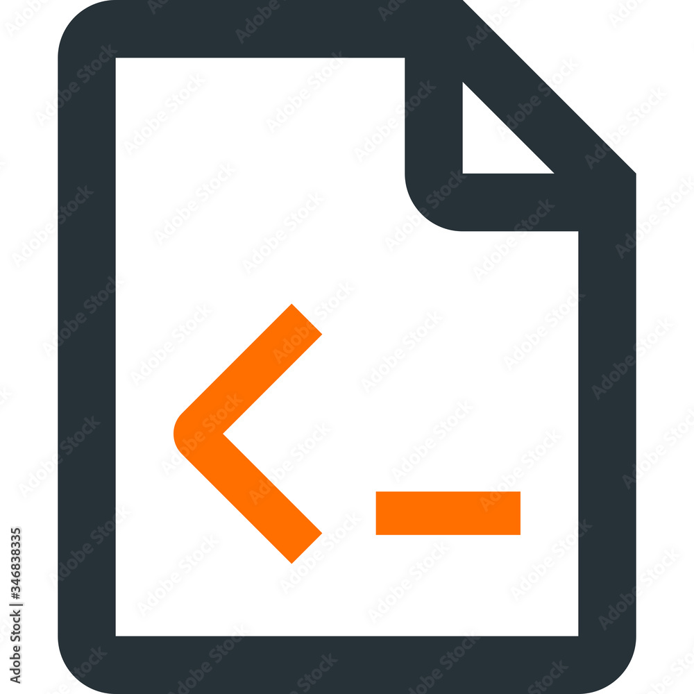 Terminal source file. Grey vector icon with orange bracket. Command line. Terminal source file. Grey vector icon with orange bracket. Command line.