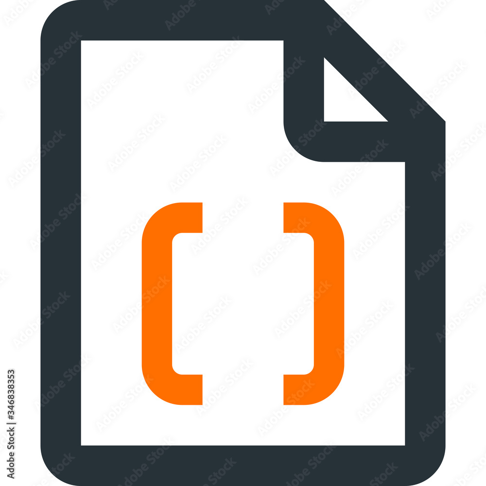 Source code file. Grey vector icon with orange brackets. Source code file. Grey vector icon with orange brackets.