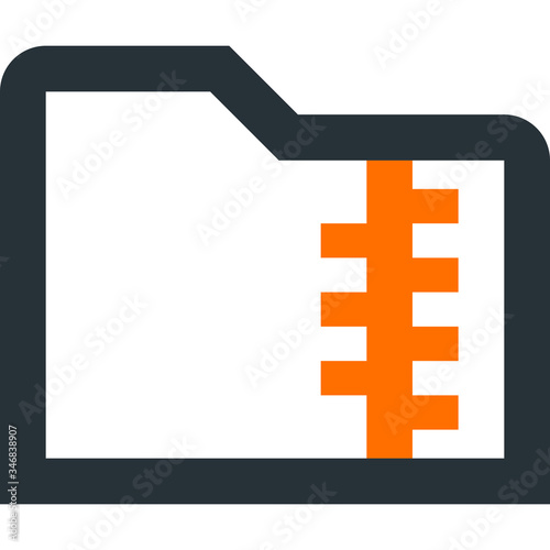 Folder with compressed data. Archive. Zipped folder. Grey and orange colors.
