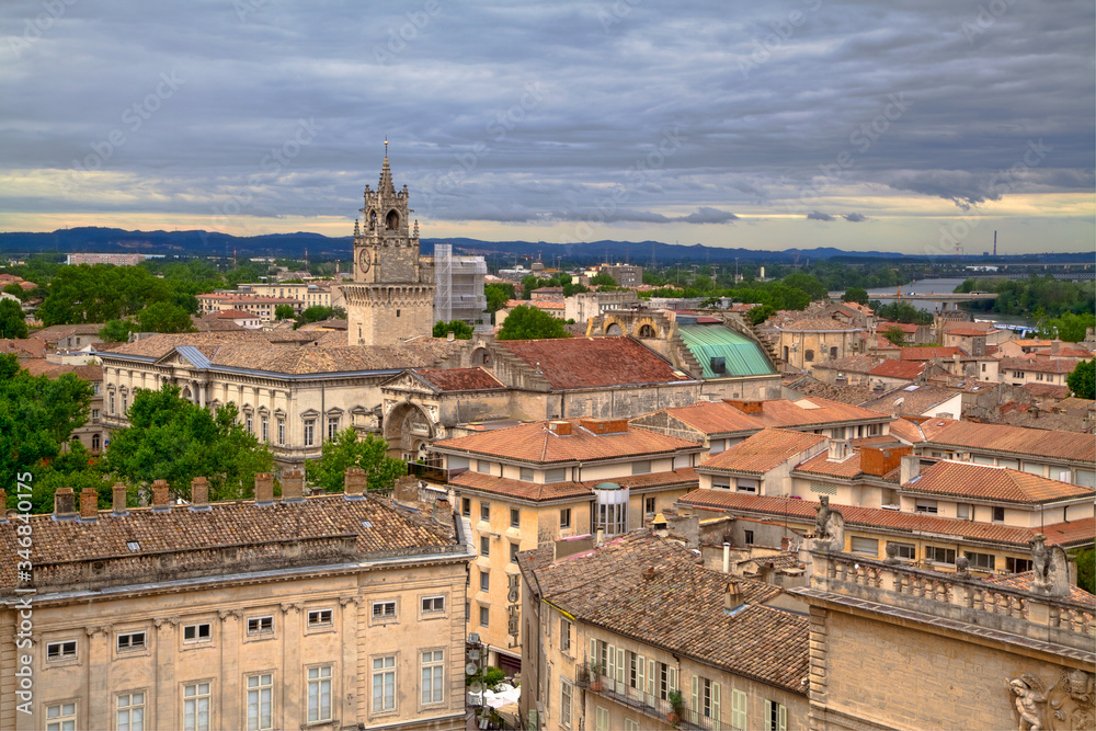 Above the roofs of Avignon, view from the Pope's palace to the historic city in the south of France