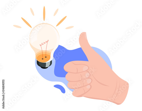 Business idea concept. Hand with thumbs up. Great idea, innovative solution, business, creative idea concept. Flat design graphic elements for web sites, web banner, infographic. Vector illustration
