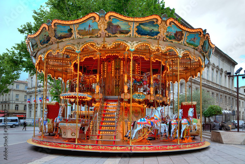 A carousel in a small romantic town in the south of France.