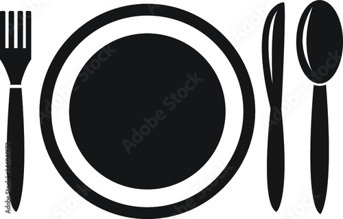 Restaurant diner plate and utensils vector icon