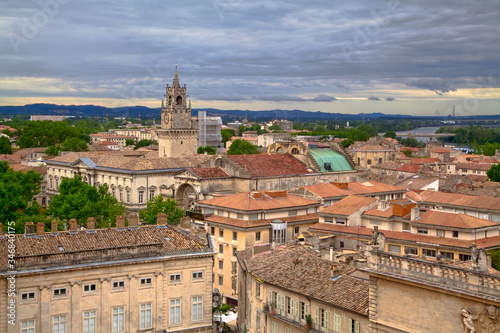 Above the roofs of Avignon, view from the Pope's palace to the historic city in the south of France