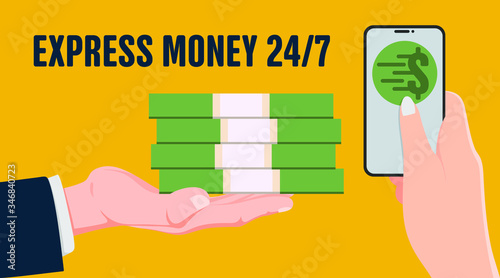 The concept of fast money. Online credit. The idea for microloans. Flat vector design.