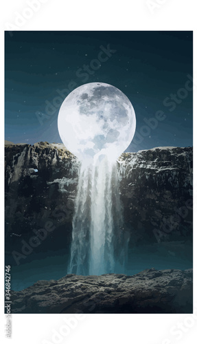 Fototapeta Naklejka Na Ścianę i Meble -  Waterfall under the moon