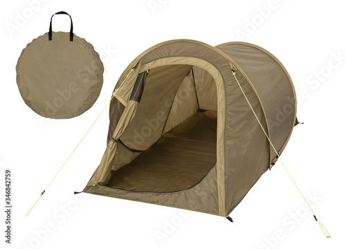 Taupe lightweight pop-up shelter / tent for camping , travelling and fishing with clipping path