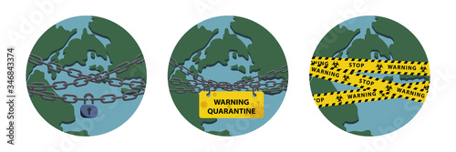 Virus lockdown barrier over planet. Pandemic. Biohazard warning concept. Stock vector illustration in flat design.