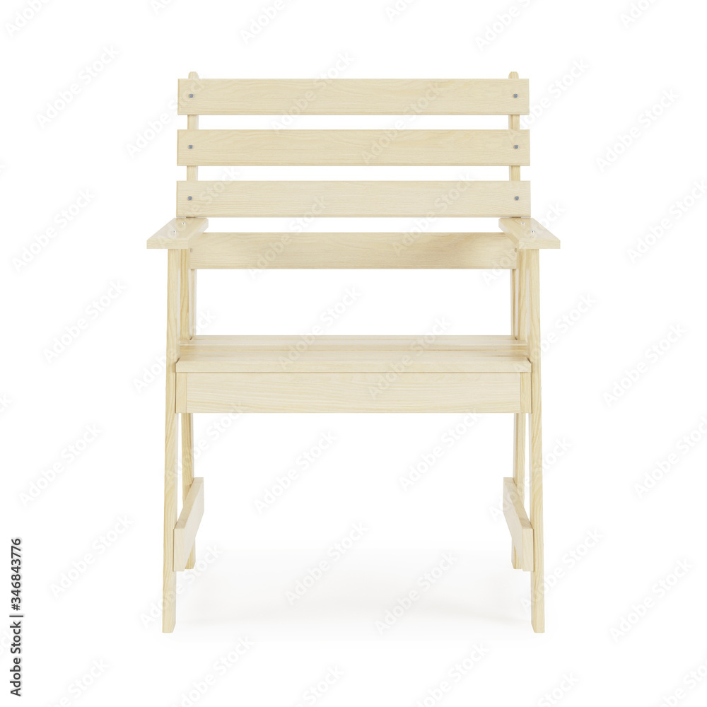 Garden, outdoor furniture isolated on white background. Wooden chair. Clipping path included. 3D rendering. Garden, outdoor furniture isolated on white background. Wooden chair. Clipping path included. 3D rendering.