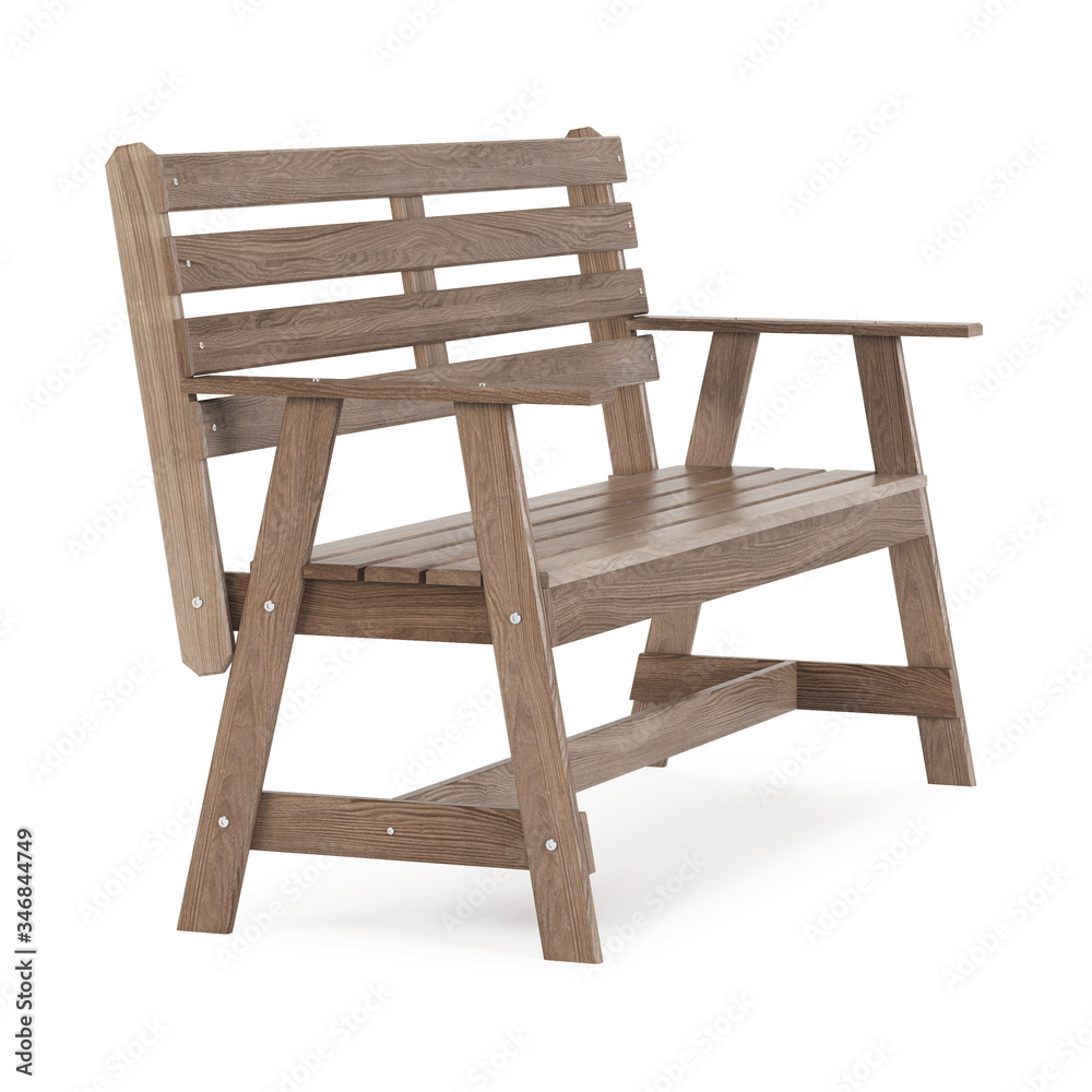 Garden, outdoor furniture isolated on white background. Wooden bench. Clipping path included. 3D rendering. Garden, outdoor furniture isolated on white background. Wooden bench. Clipping path included. 3D rendering.