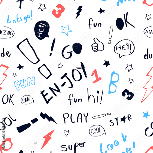 Hand writing lettering print design seamless pattern. Vector illustration design for fashion fabrics, textile graphics, prints.	