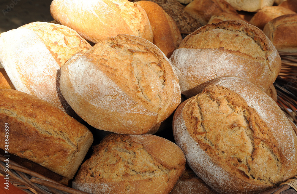 Rustic wheat bread buns made with sourdough and cooked in a wood oven, delicacies from spain