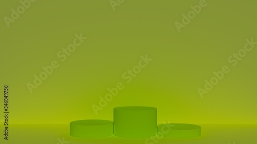 Cylinder Shape Product Display Mockup. Minimal scene with pedestals and abstract backgrounds Geometry Classic green color scene, minimal 3D display The scene with the geometric pattern and the blue 3d