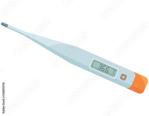 Electronic medical thermometer. Virus diagnostic tool in cartoon style.