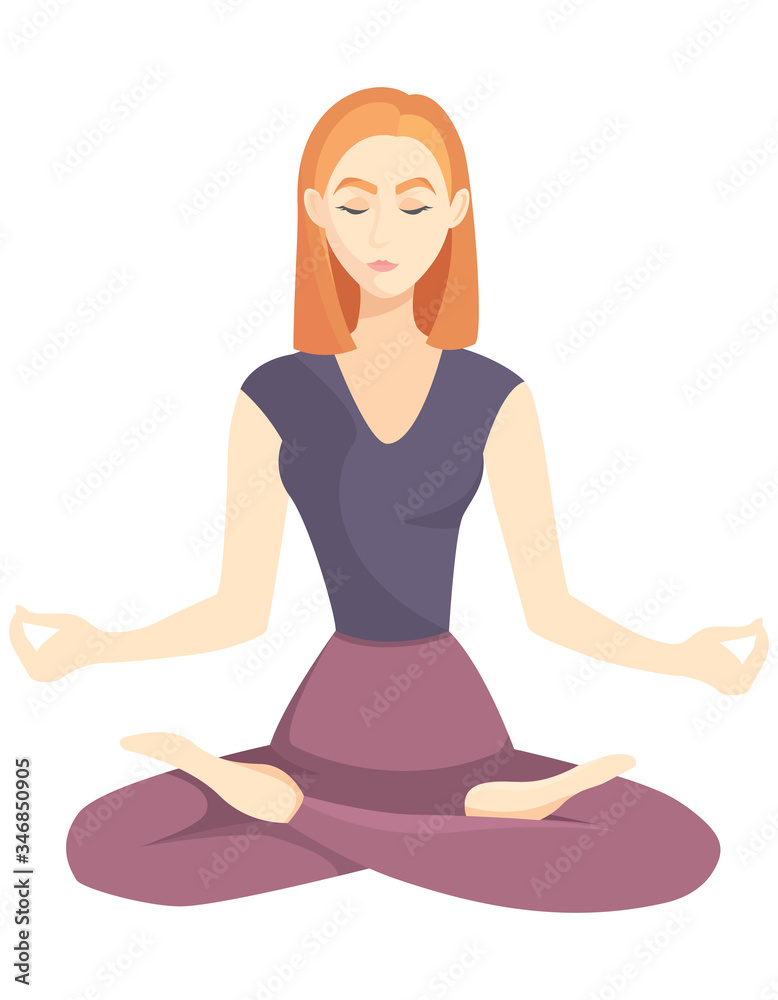 Woman doing yoga. Female character in lotus position.