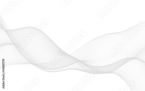 White abstract background. Fluttering white scarf. Waving on wind white fabric. 3D illustration