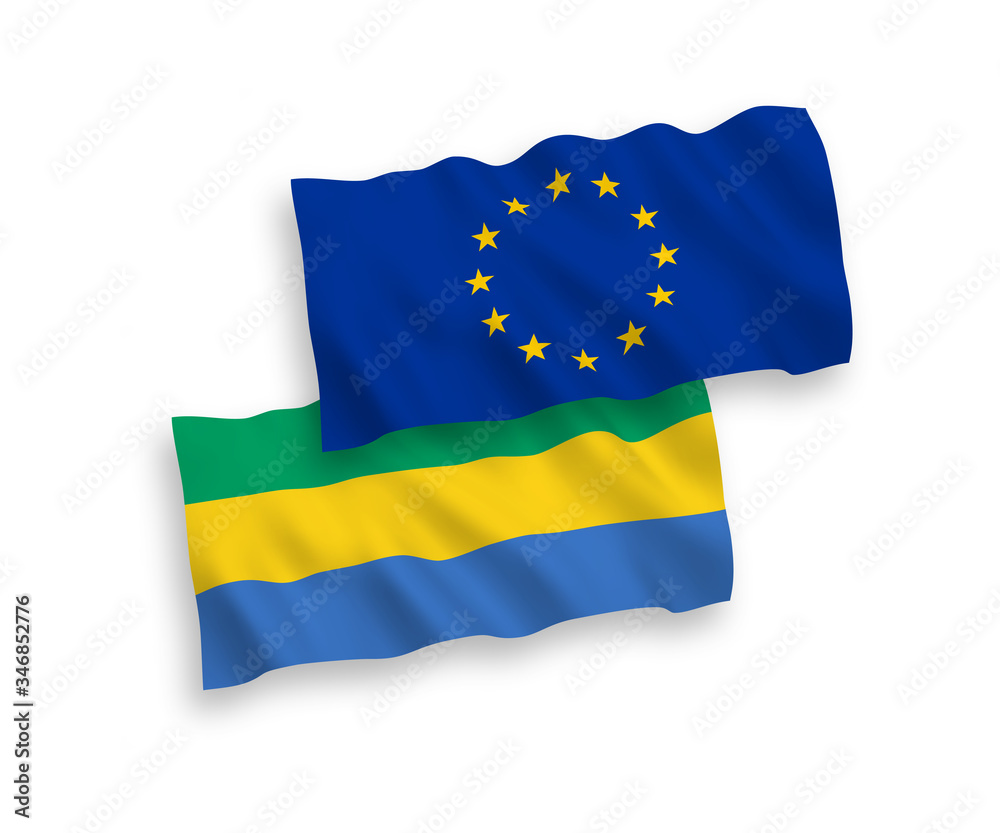 Flags of European Union and Gabon on a white background