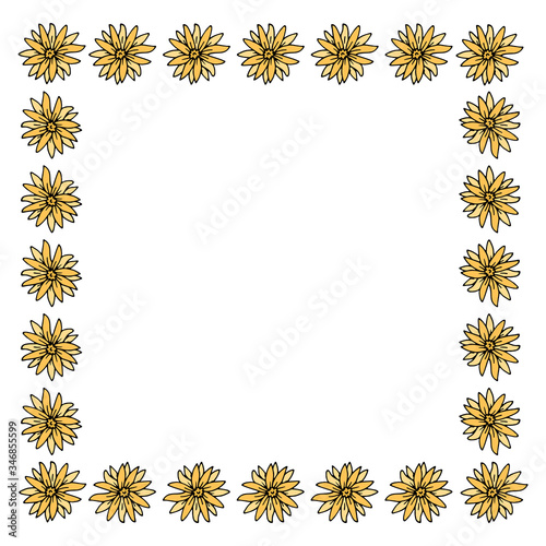 Square frame with yellow flowers on white background. Vector image.