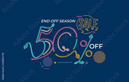50% OFF Sale Discount Banner. Discount offer price tag. Vector Modern Sticker Illustration.