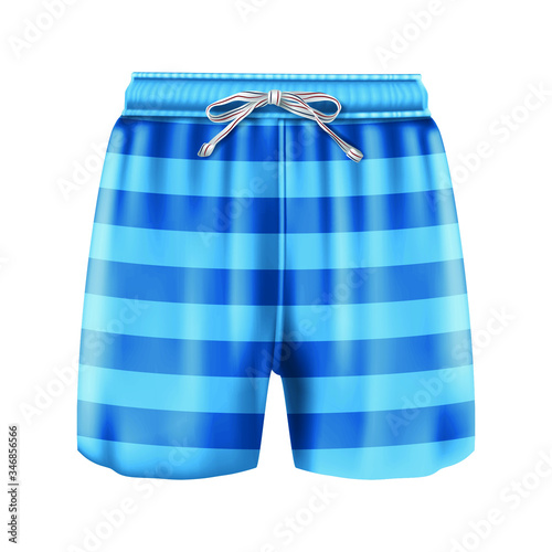 vector man boxer swimsuit in stripes blue. Isolated on white background.