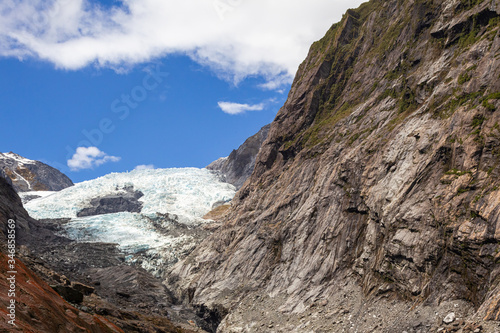 Portrait of Gracier. Glacier View of Franz Josef in New Zealand, South Island
