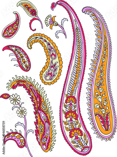 Set of Vector Paisley Materials on white background