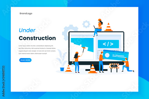 Flat design under construction landing page illustration