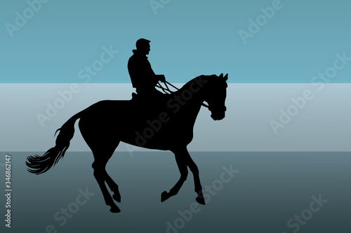 athlete man on a horse  galloping isolated black silhouette on a colored background