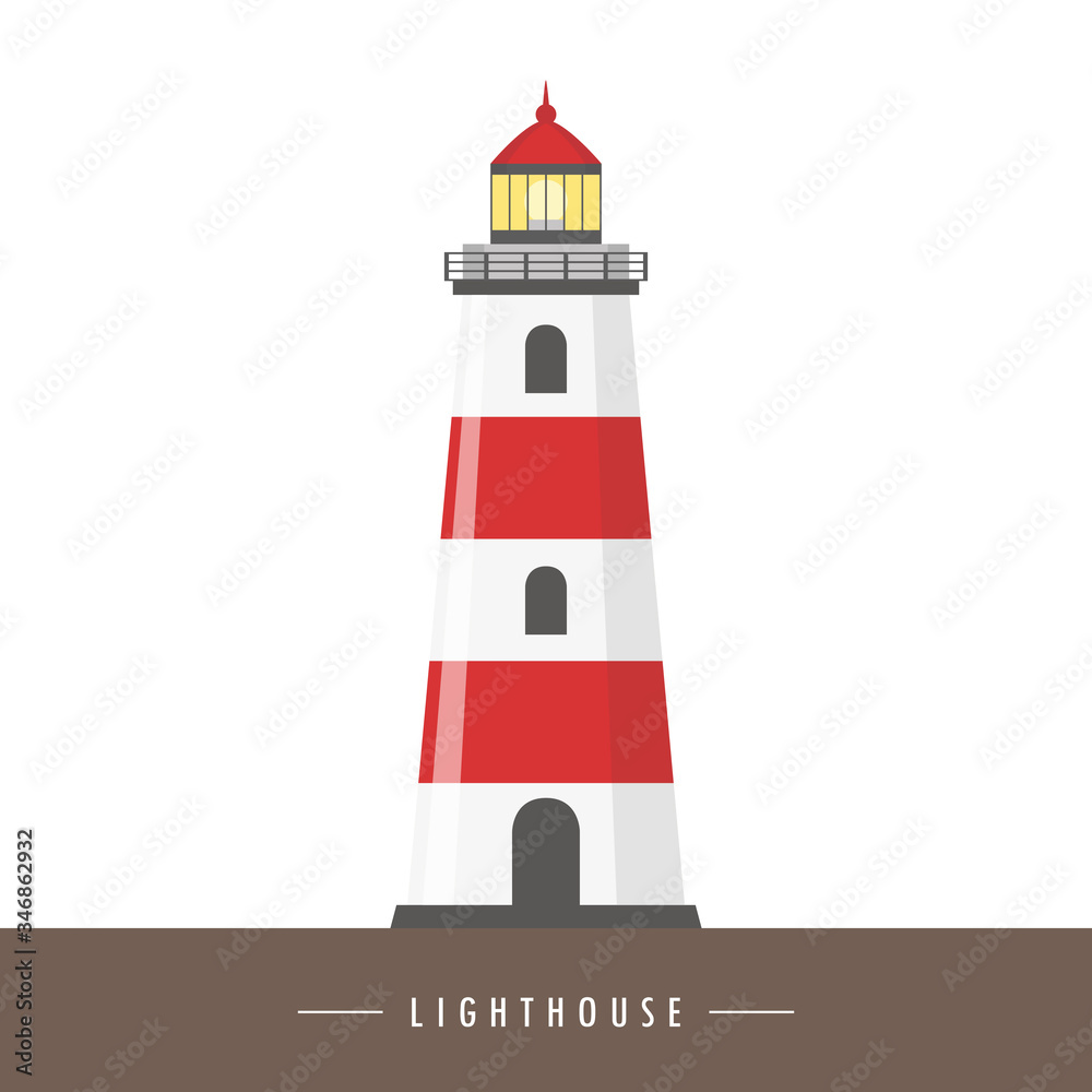 red and white lighthouse isolated vector illustration EPS10