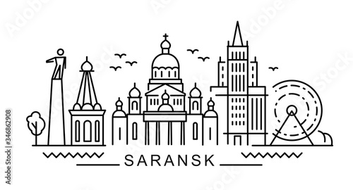 city of Saransk in outline style on white 