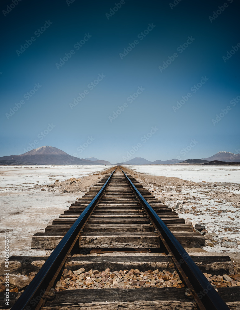 railway in the desert in Bolivia