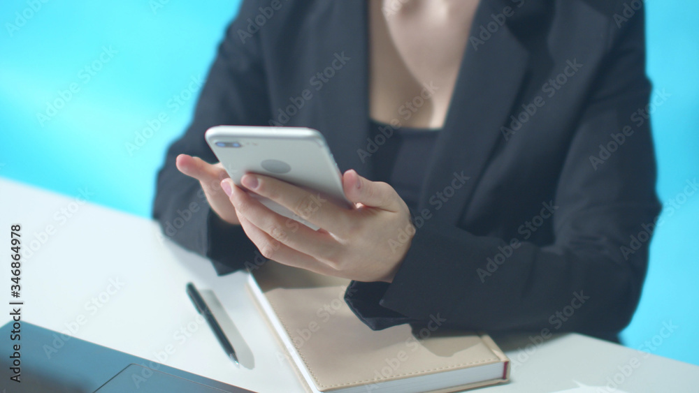 Female boss calls and talks on the phone. Sliding Female boss calls and talks on the phone. Sliding