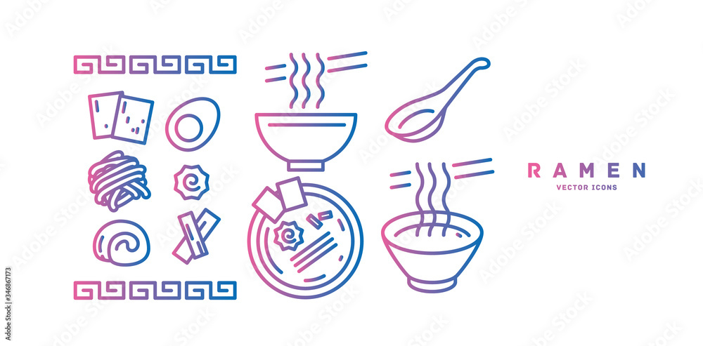 [Japanese noodle ramen] vector icons 