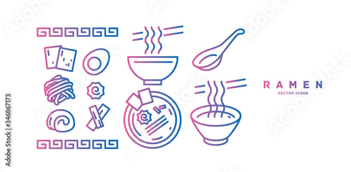  [Japanese noodle ramen] vector icons 