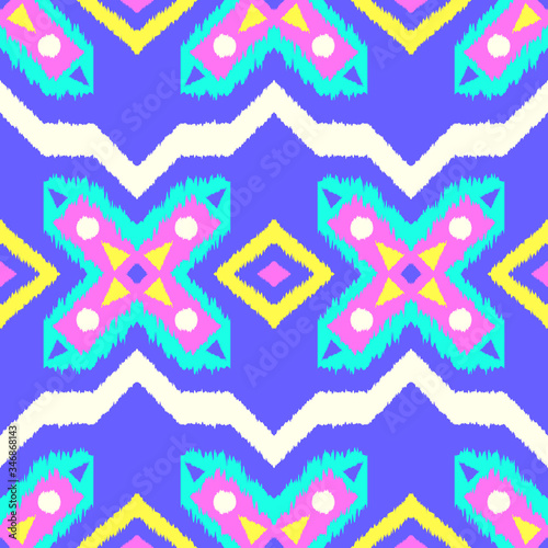 vector colorful ethnic geometric seamless pattern on blue