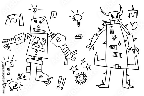 hand drawn robot cartoon character for kids photo