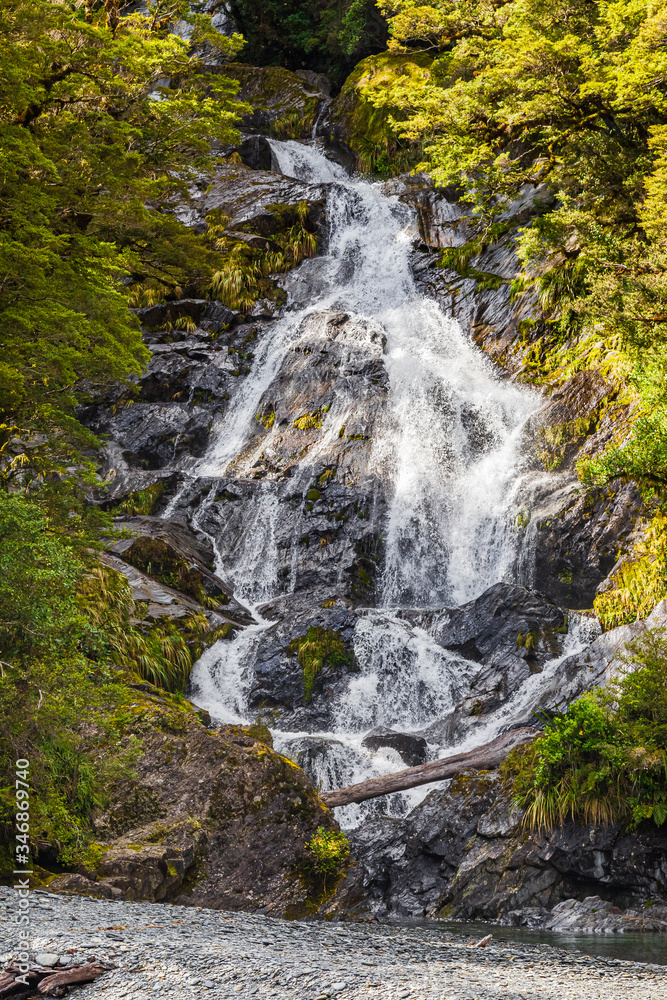 Obraz premium A waterfall on the South Island. New Zealand