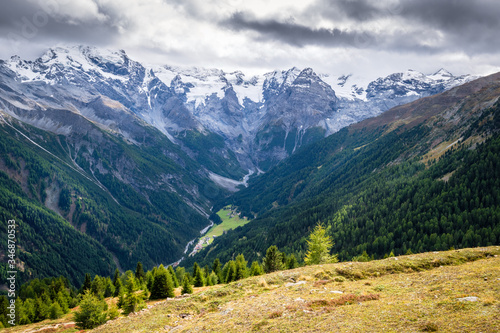 In the valley Val venosta (German: Vinschgau) in the region Alto Adige (German: Südtirol) and near the Stelvio Pass connecting Italy with Switzerland, there are gorgeous mountain like the Ortler Group