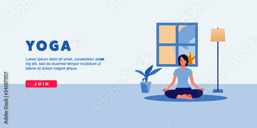 vector young woman practicing yoga near floor