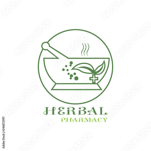 Pharmacy icon   Herbal pharmacy symbol    Pestle and Mortar vector illustration design template