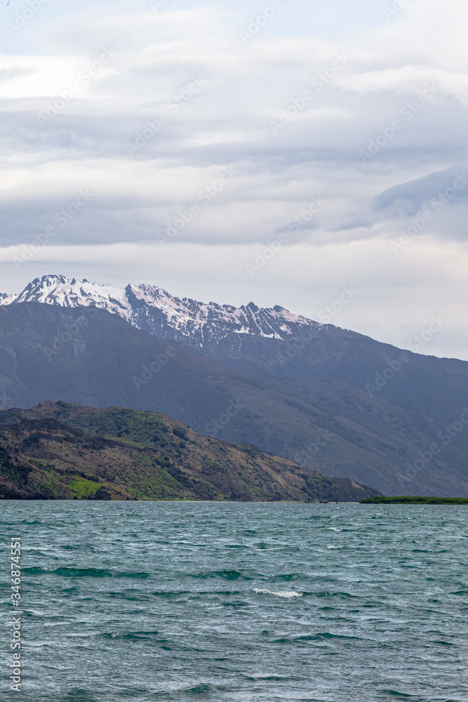 Landscapes of  Wanaka lake. Snow and water. South Island, New Zealand