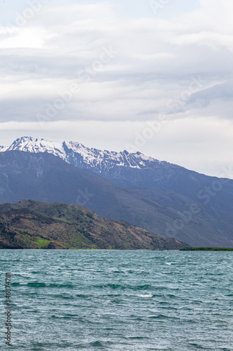 Landscapes of Wanaka lake. Snow, stones and water. South Island, New Zealand