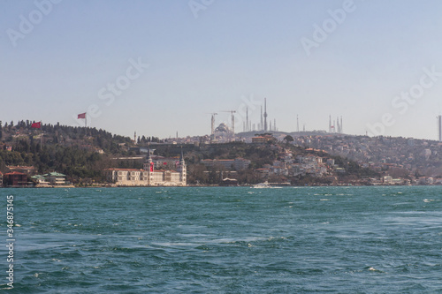 View of the Bosphorus and one of the districts of Istanbul on a sunny day. Turkey