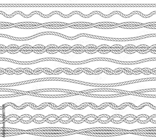 Nautical ropes monochrome outline vector illustrations set