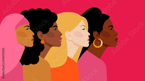 Diverse multi-ethnic women. Different women: African, Asian, Chinese, European, Latin American, Arab. Women different nationalities and cultures. The struggle, independence, equality, diversity