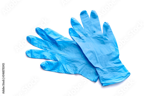 Blue glove for health protection isolated on white background.