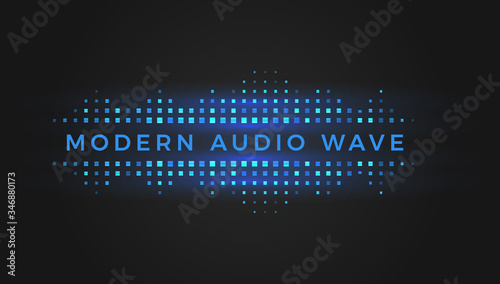 Modern geometric audio wave, blue and turquoise squares, digital equalizer, vector illustration on black background.