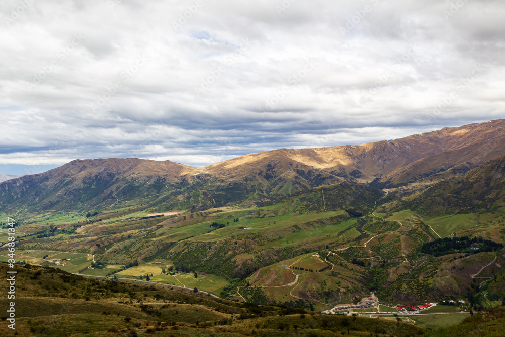 Hilly terrain near Queenstown on the South Island. New Zealand