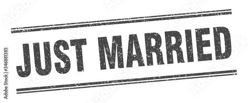 just married stamp. just married label. square grunge sign