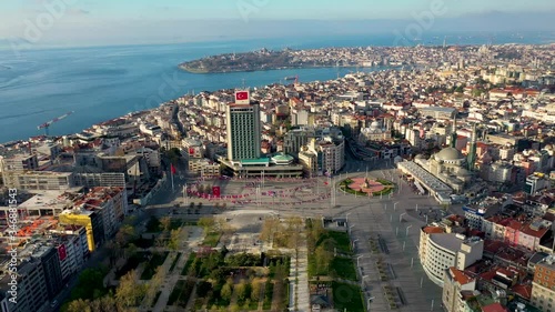 Taksim Square Aerial view with drone, No People, Covid-19 Pandemic Curfew. photo